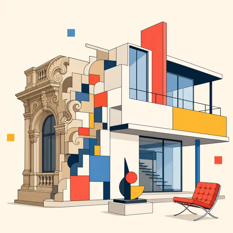 modernism（モダニズム・名詞）の覚え方イラスト — modernism はまず modern「現代的な」+ -ism「主義・思想」と分けると覚えやすいです