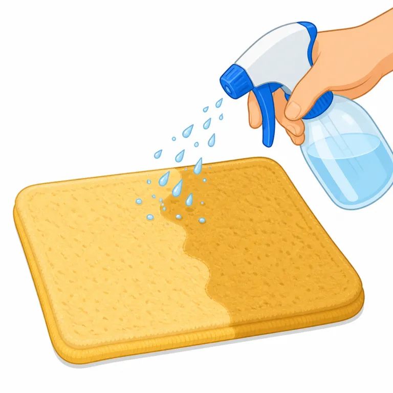 moisten（湿らせる・動詞）の覚え方イラスト — moisten は「少し湿った状態にする」という他動詞として覚えます
