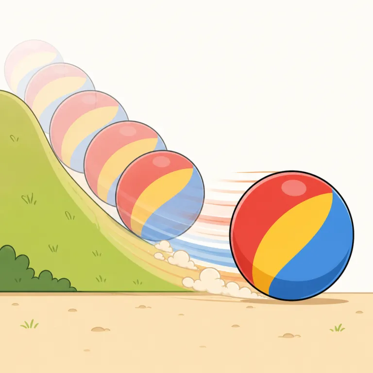 momentum（勢い・名詞）の覚え方イラスト — この意味の momentum は、物理の「運動量」そのものではなく、物事が進み続ける「勢い」を表します