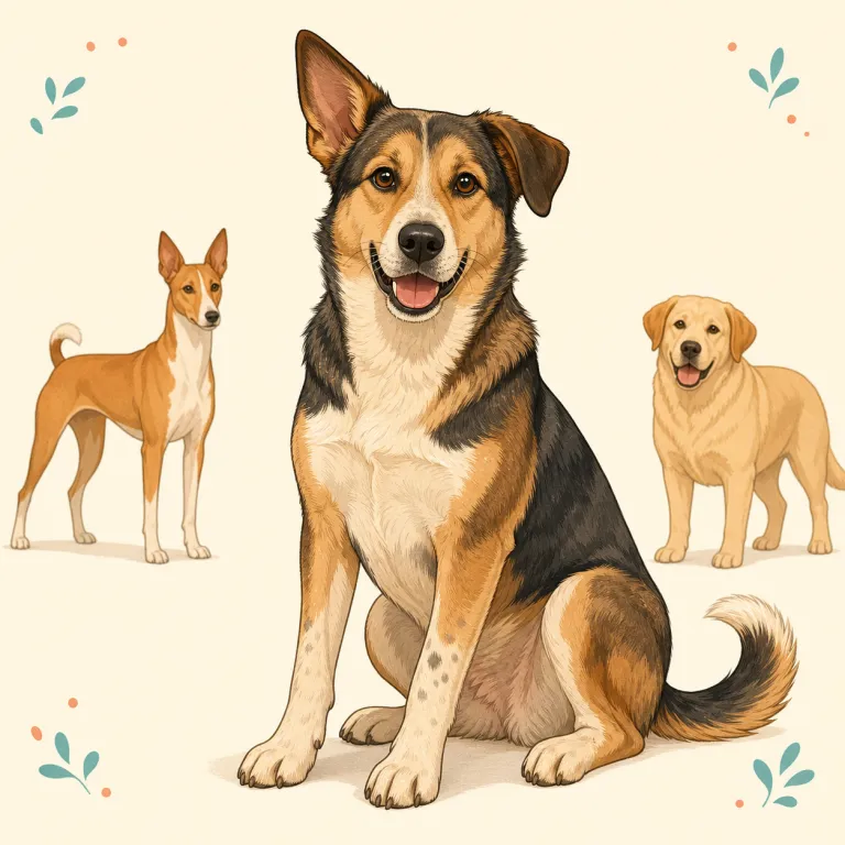 mongrel（雑種・名詞）の覚え方イラスト — まず「純血種 purebred の反対側」に置くと覚えやすい語です