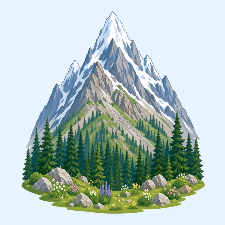 montane（山岳の・形容詞）の覚え方イラスト — montane は mountain と同じ mont-「山」の仲間だと見ると覚えやすい語です