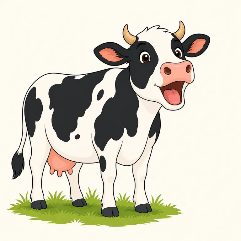 moo（もー）の覚え方イラスト — moo は牛の低く長い鳴き声をそのまま写した擬声語で、発音も日本語の「ムー／もー」に近い