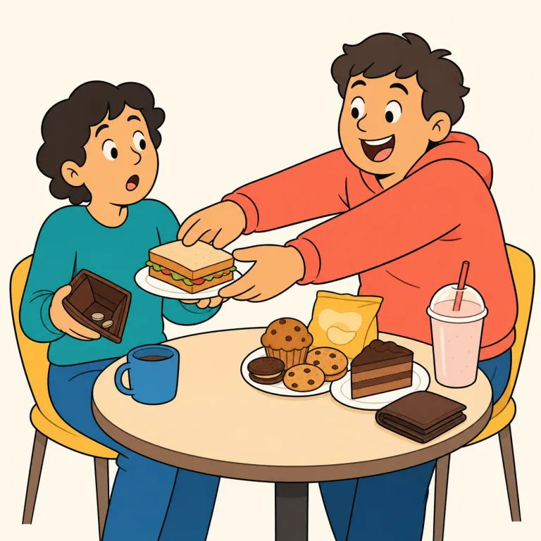 moocher（たかる人・名詞）の覚え方イラスト — mooch「人にただでもらう、たかる」＋ -er「〜する人」という分かりやすい形です