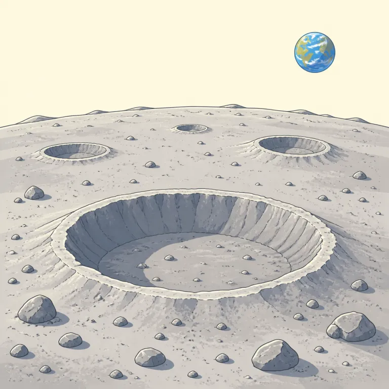 moonscape（月面風景・名詞）の覚え方イラスト — moon「月」＋ -scape「風景」と分け、landscape「風景」の land を moon に置き換えた語と考えると覚えやすくなります