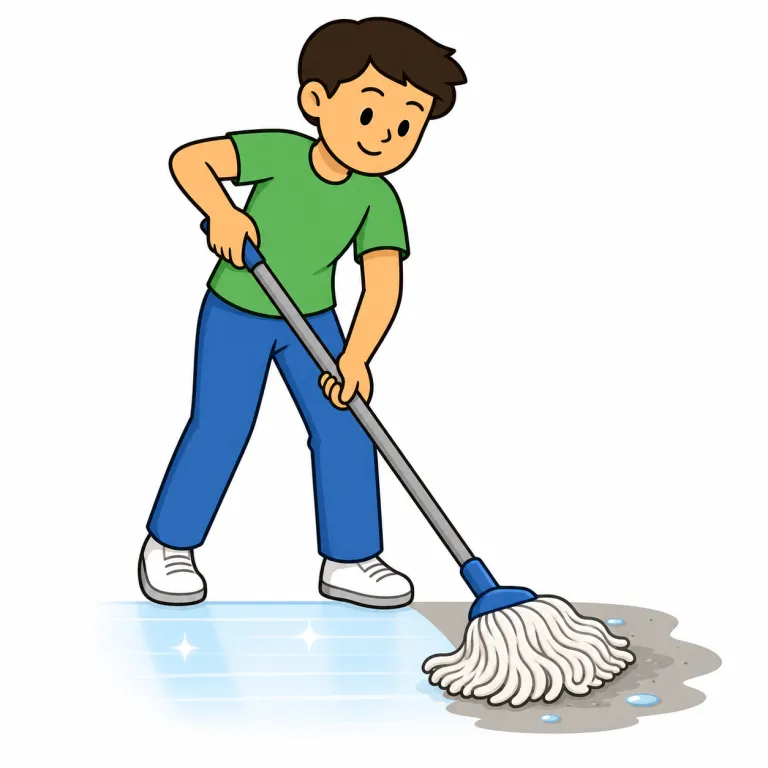 mop（モップで拭く・verb）の覚え方イラスト