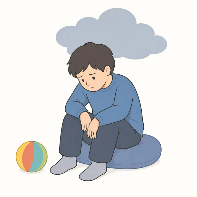 moping（ふさぎ込む・動詞）の覚え方イラスト — mope を知っていると moping はその「ふさぎ込んでいる最中」の姿だとつかめます