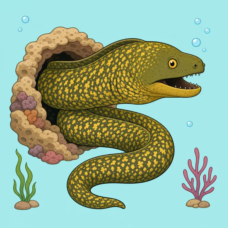 moray（ウツボ・名詞）の覚え方イラスト — moray は単独より moray eel という形で見かけることが多いので、まず eel「ウナギ」を土台にして覚えるとよいです