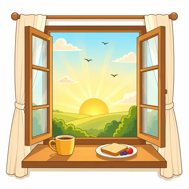 morning（朝・名詞）の覚え方イラスト — morning は、一日の始まりとして感じる「朝」の意味で覚えます