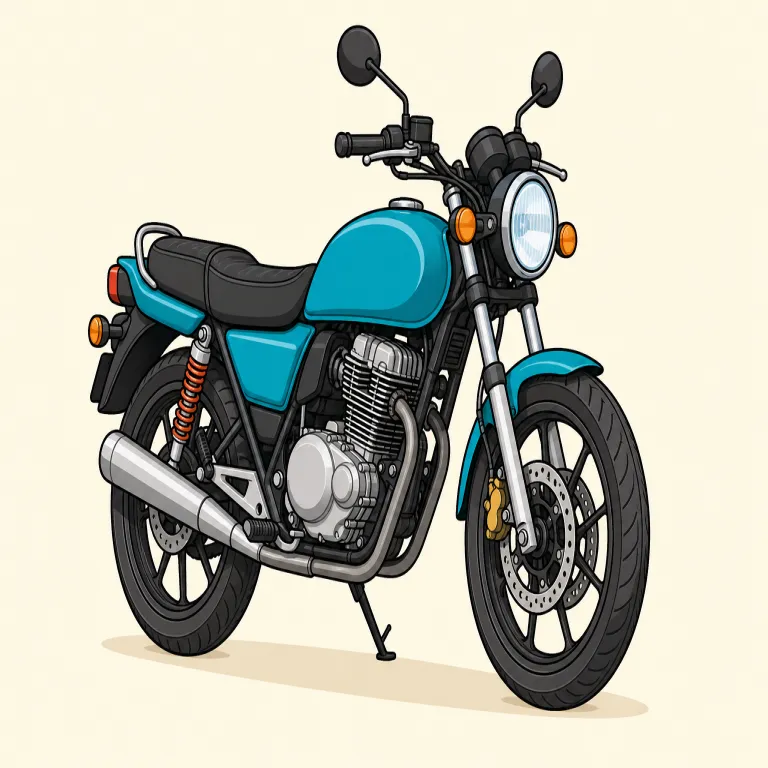 motorbike（オートバイ・名詞）の覚え方イラスト — motor「エンジン」＋ bike「二輪車」で、「エンジン付きの自転車型車両」と覚えると定着しやすい語です