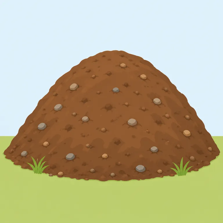 mound（盛り土、小山・名詞）の覚え方イラスト — mountain「山」と音が少し似ているので、mound はもっと小さな山のような土の盛り上がり、と考えると覚えやすいです