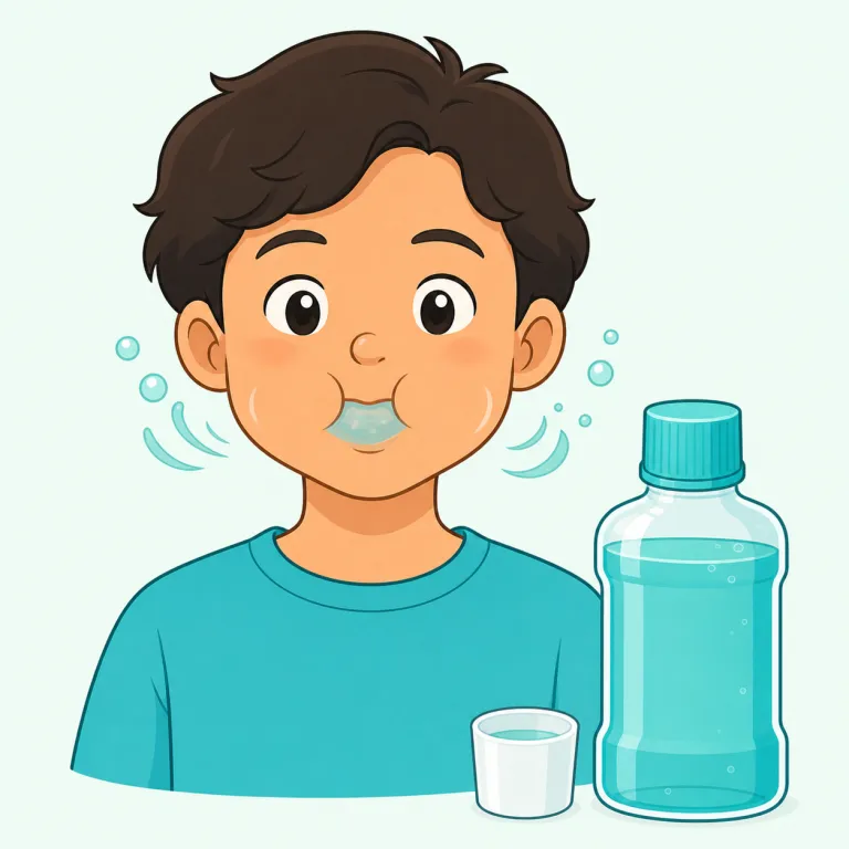 mouthwash（口内洗浄液・名詞）の覚え方イラスト