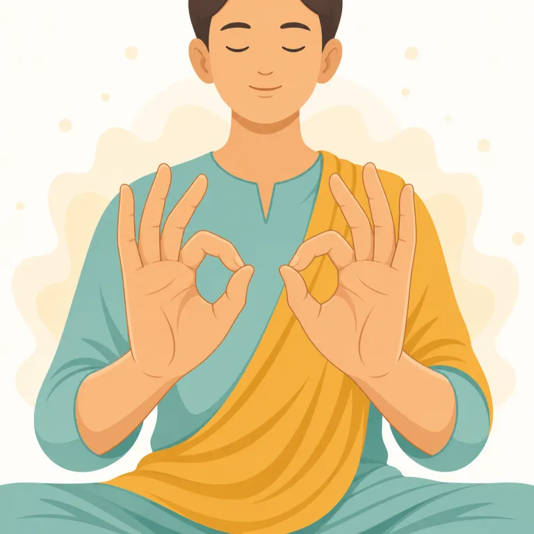mudra（手印・名詞）の覚え方イラスト — mudra は mantra と並べると覚えやすい語です