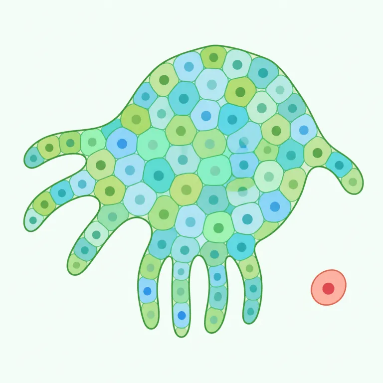 multicellular（多細胞の・形容詞）の覚え方イラスト — multi- が付けば「複数・多い」、cellular は biology でよく見る「細胞の」