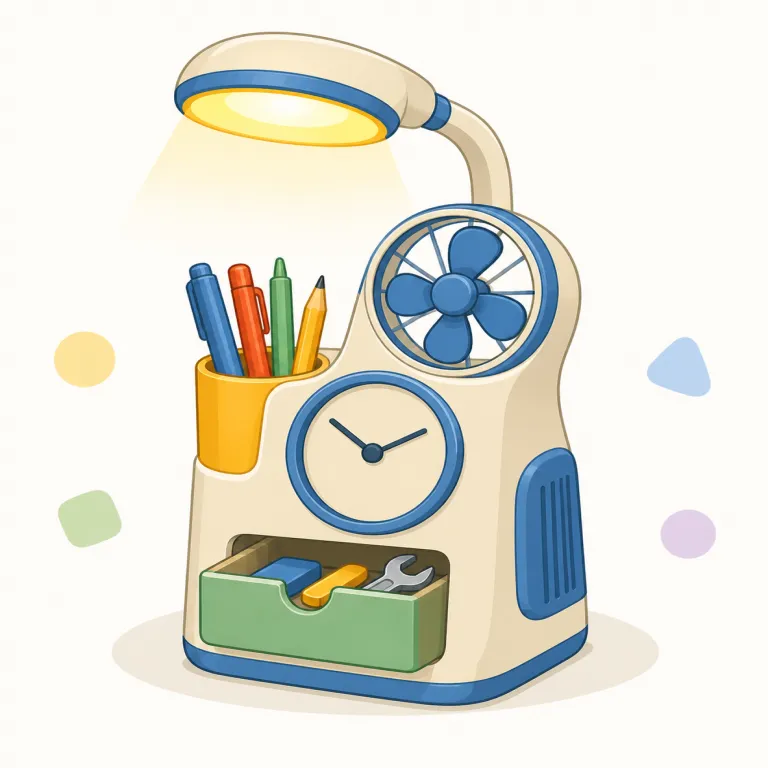 multifunction（多機能・形容詞）の覚え方イラスト — multi- は multicolor, multinational, multitask などで見慣れる『複数の・多い』の合図
