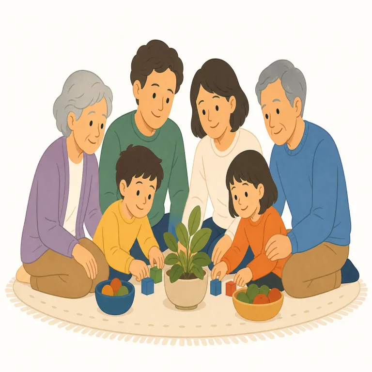 multigenerational（多世代の・形容詞）の覚え方イラスト — multi + generational と切ると覚えやすい