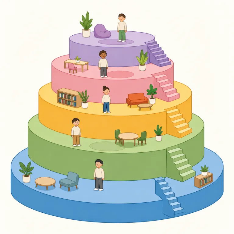 multilevel（マルチレベル・形容詞）の覚え方イラスト — multi- が付く語は「一つでなく複数に広がる」と考えると覚えやすい