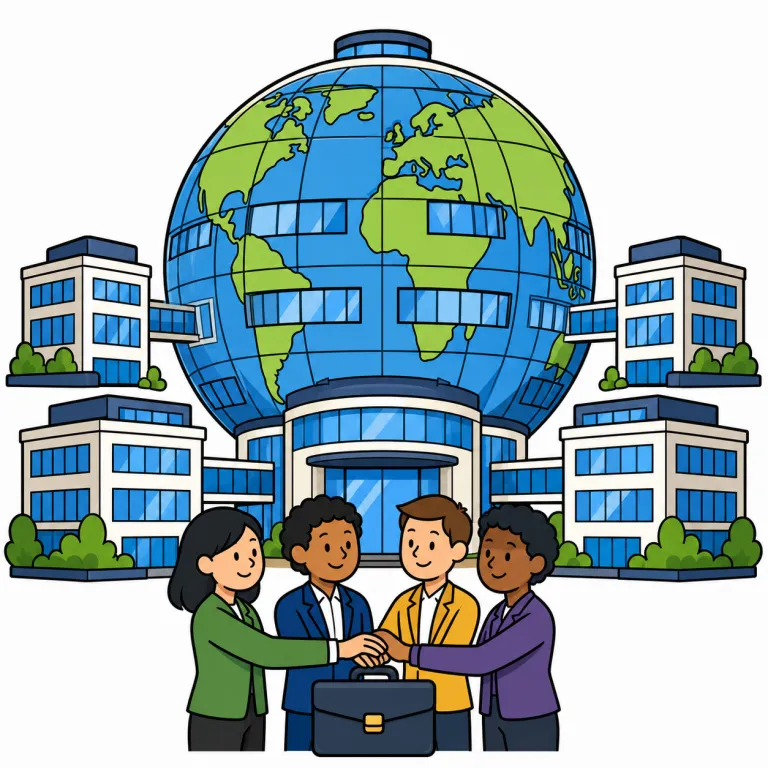 multinational（多国籍企業・noun）の覚え方イラスト