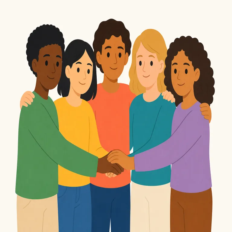 multiracial（多人種の・形容詞）の覚え方イラスト — multi- は multicolored, multicultural などで見慣れる「複数の」の印として覚える