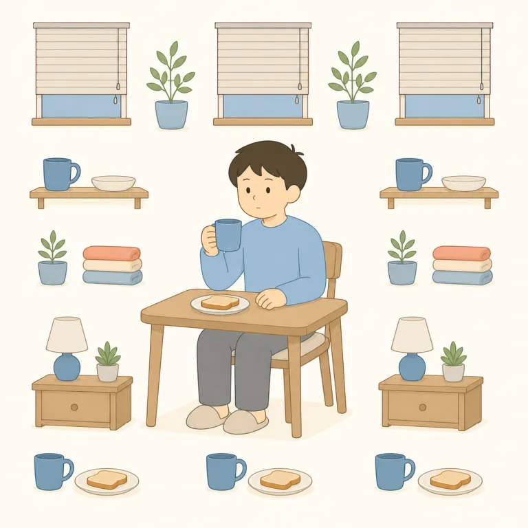 mundanity（平凡さ・名詞）の覚え方イラスト — mundane「ありふれた、日常的な」＋ -ity「性質」と分解し、「日常の平凡さ」と覚えると定着しやすい