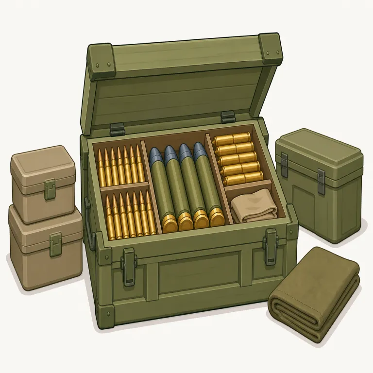 munition（軍需品・名詞）の覚え方イラスト — ammunition（弾薬）を知っていれば、その中心の munition も「軍で使う弾や爆薬のまとまり」と捉えると覚えやすいです