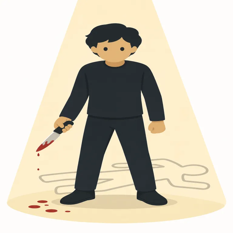 murderer（殺人者・名詞）の覚え方イラスト — まず murder を核に覚える