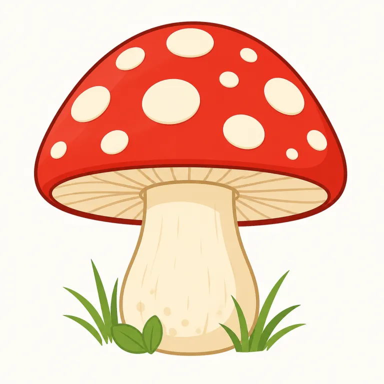 mushroom（キノコ・名詞）の覚え方イラスト — この意味では、皿の上の食材よりも地面から生えている姿を思い浮かべるとよい