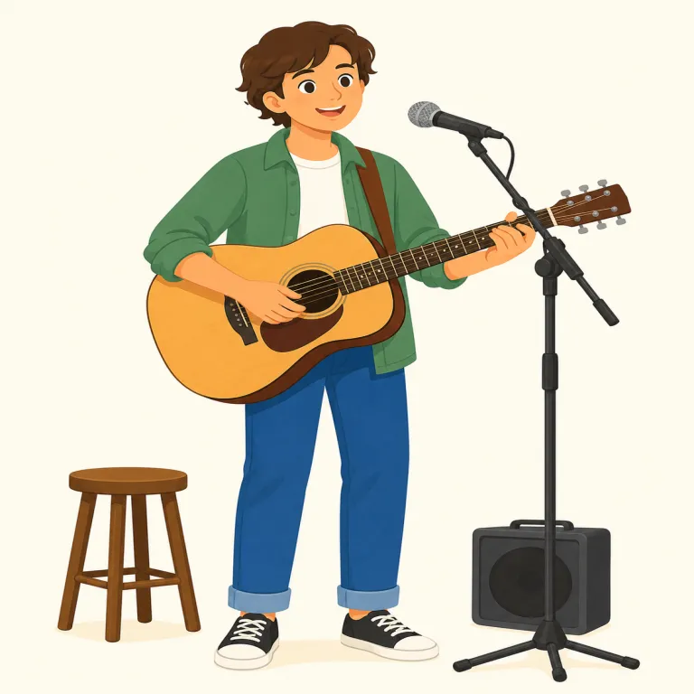 musician（ミュージシャン・名詞）の覚え方イラスト — music が分かればほぼ一発で覚えられる語です
