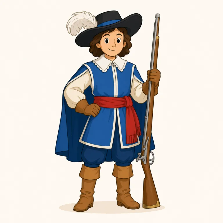 musketeer（銃士・名詞）の覚え方イラスト — musketeer は musket「マスケット銃」が分かればほぼ見抜けます