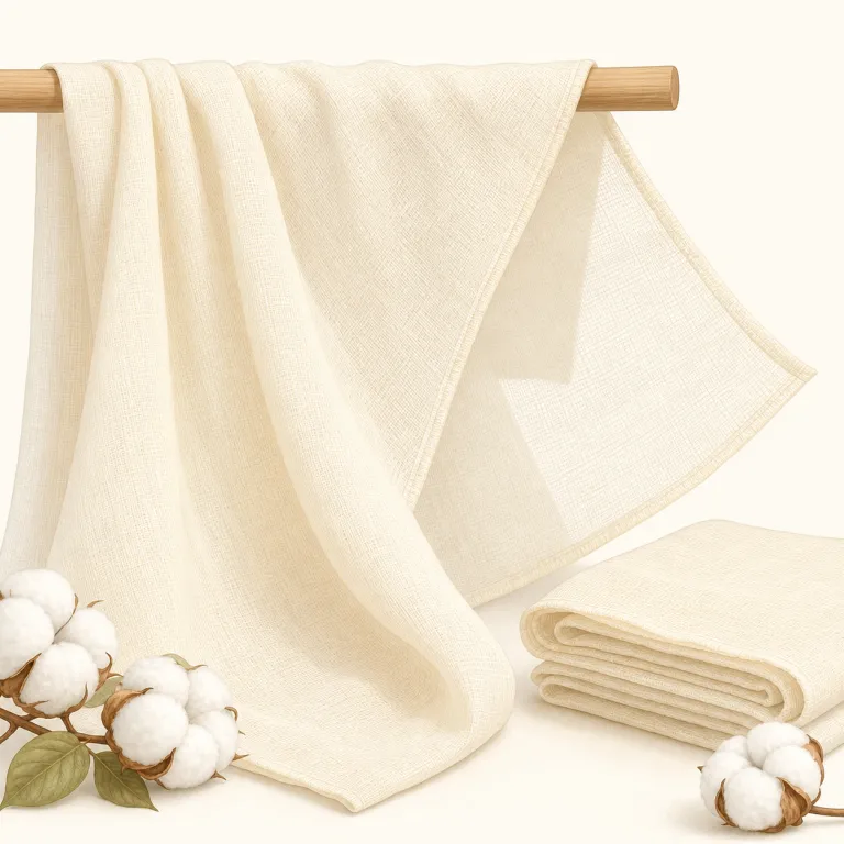 muslin（モスリン（薄手の平織り綿布）・名詞）の覚え方イラスト — cloth / fabric 系の語として覚えると定着しやすい