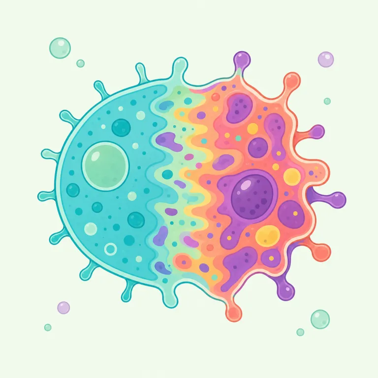 mutating（変異している・動詞）の覚え方イラスト — mutation（突然変異）を知っていれば、mutating はその動詞 mutate の -ing 形で、「変異が起きている最中」とつながります