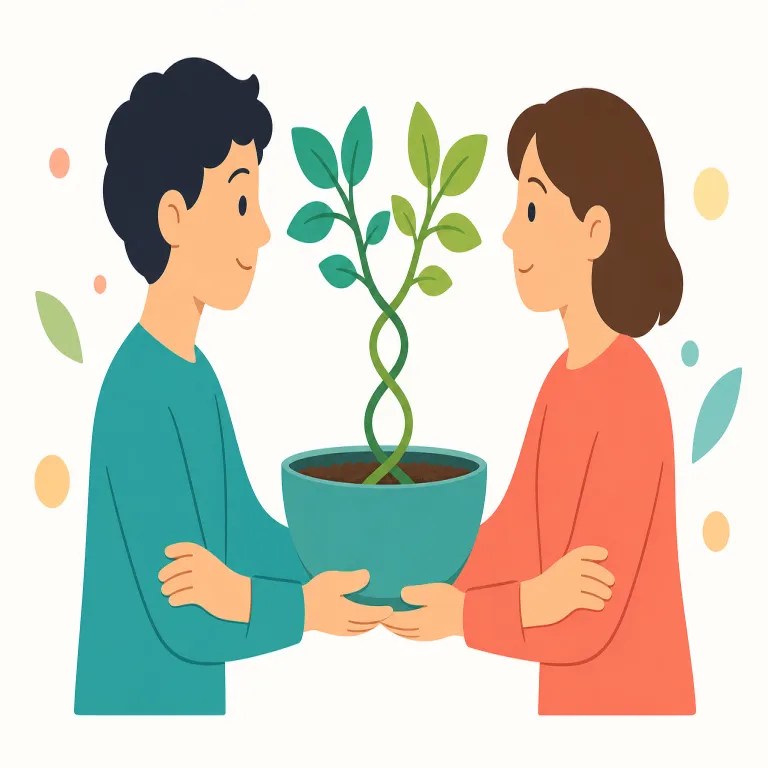 mutuality（相互性・名詞）の覚え方イラスト — まず mutual を確実に思い出すとよい語です