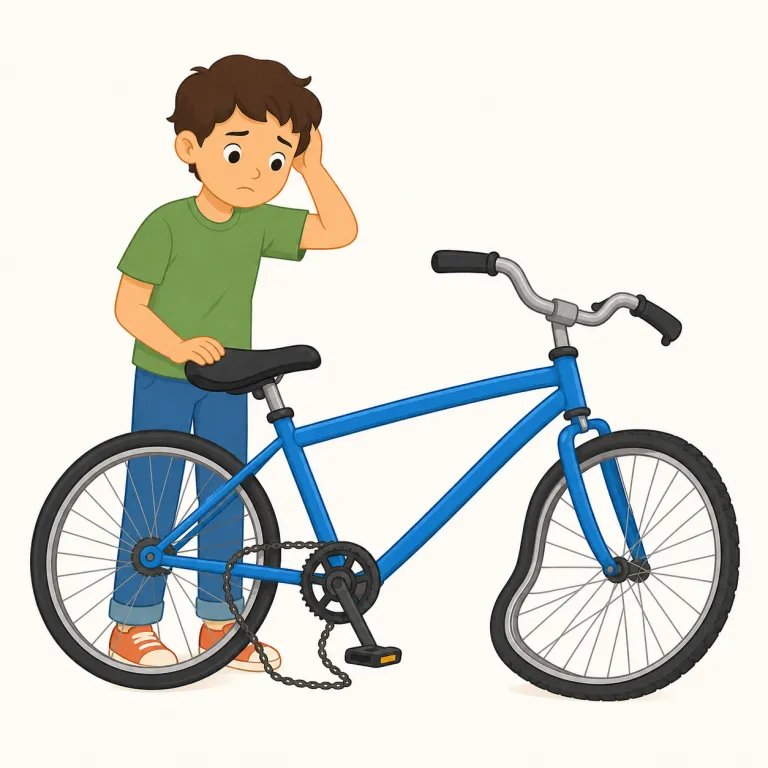 my bike is broken（自転車が故障した）の覚え方イラスト — bike は bicycle の会話での短い形で、まず『日常の乗り物』と押さえる