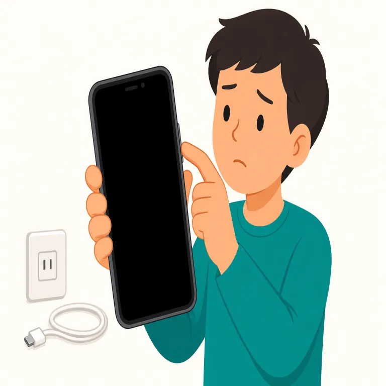 my phone is out of battery（電池切れ）の覚え方イラスト — out of は「必要なものをもう持っていない」という頻出パターン