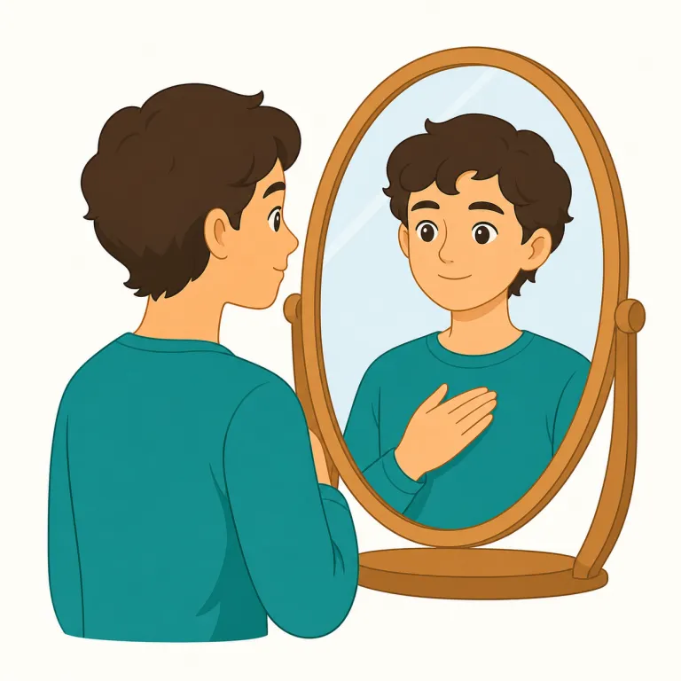 myself（自分を、自分に・代名詞）の覚え方イラスト — my＋self と見れば、「私」に self が重なって“自分そのもの”を指す語だとつかめる