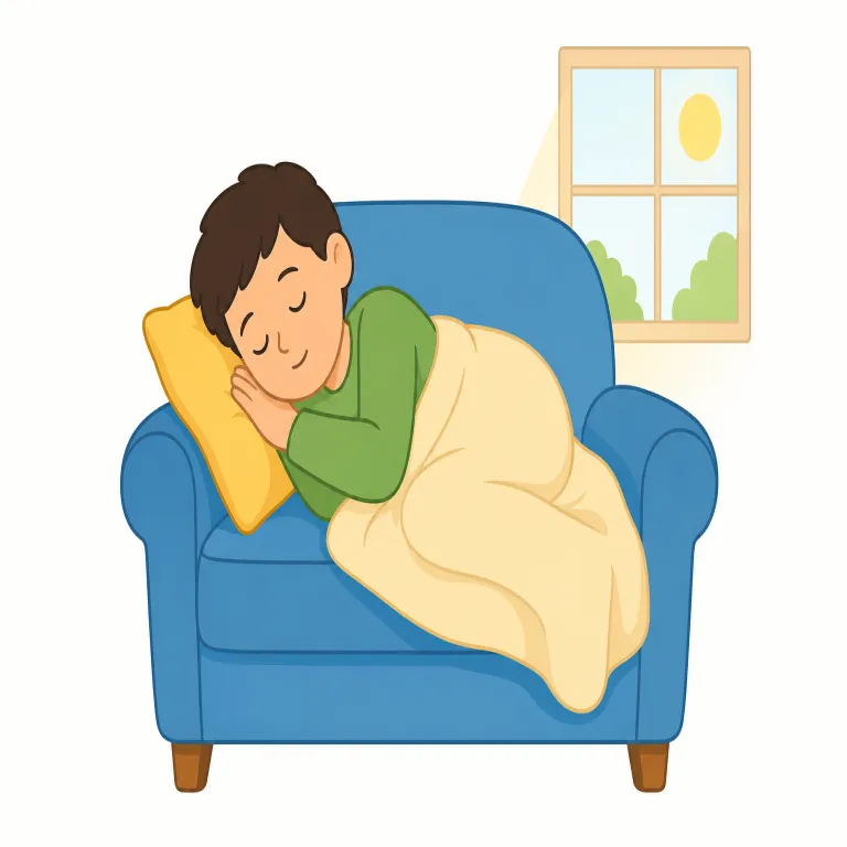 nap（昼寝・名詞）の覚え方イラスト — 名詞の nap は「睡眠そのもの」ではなく、予定の中に差し込む小さな休息の単位として覚えると自然です