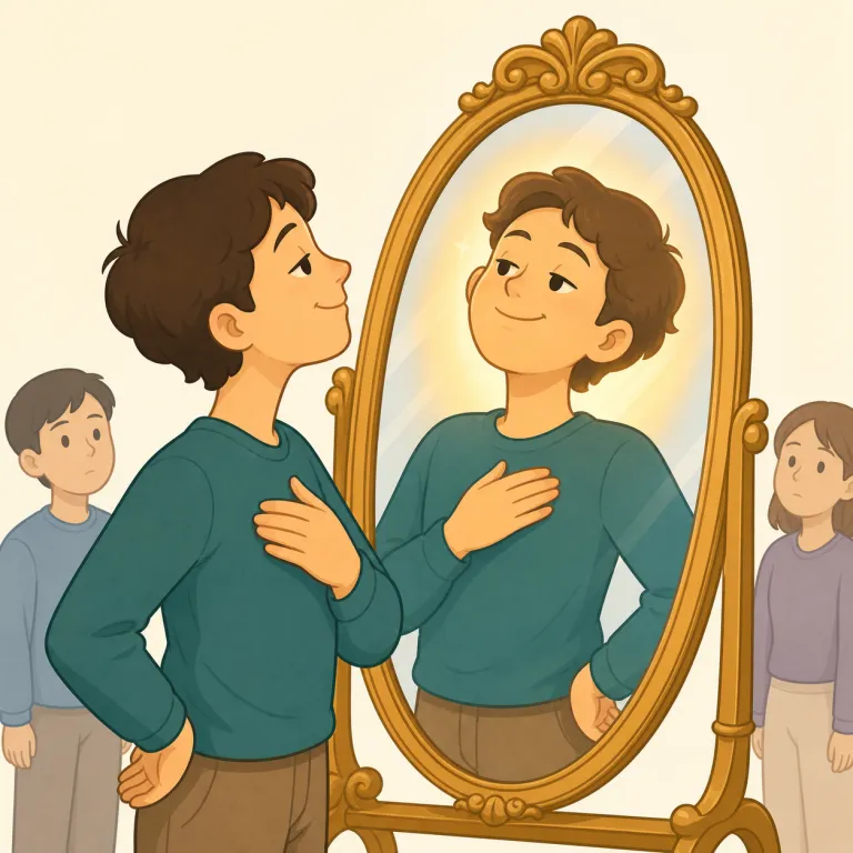 narcissistic（自己陶酔的な or ナルシスティックな・形容詞）の覚え方イラスト — narcissist（自己愛の強い人）を知っていれば、その形容詞版が narcissistic