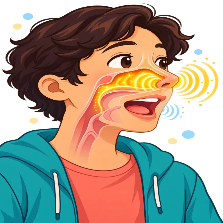 nasal（鼻声の・adjective）の覚え方イラスト