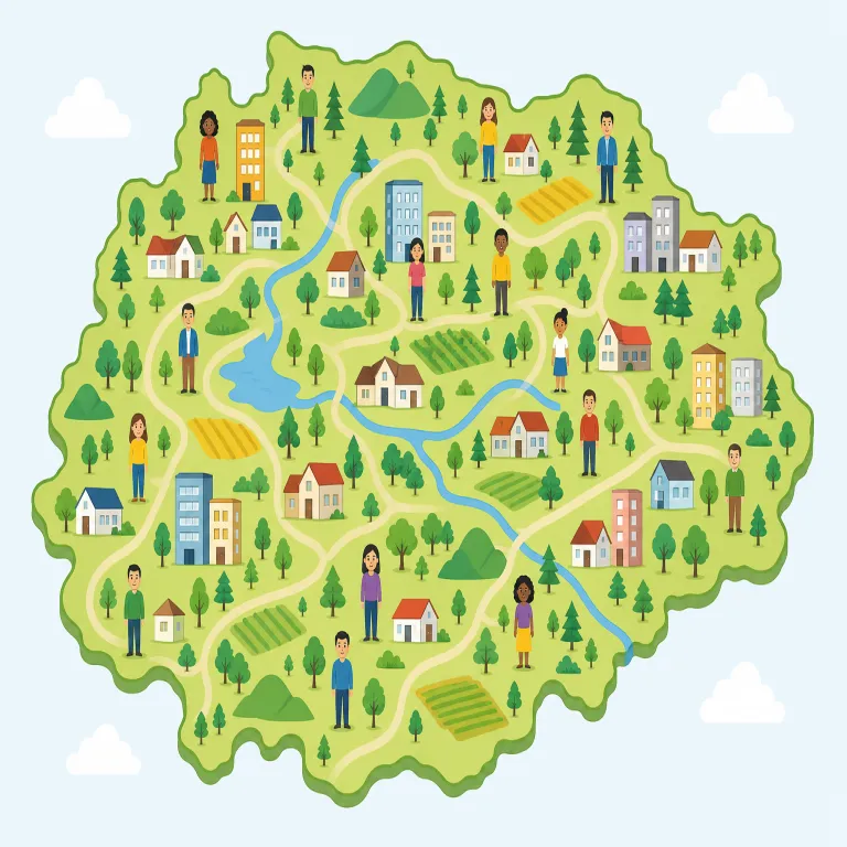 nationwide（全国的な・形容詞）の覚え方イラスト — 形容詞の nationwide は、名詞に「全国規模の」という範囲ラベルを貼る語として覚えるとよい