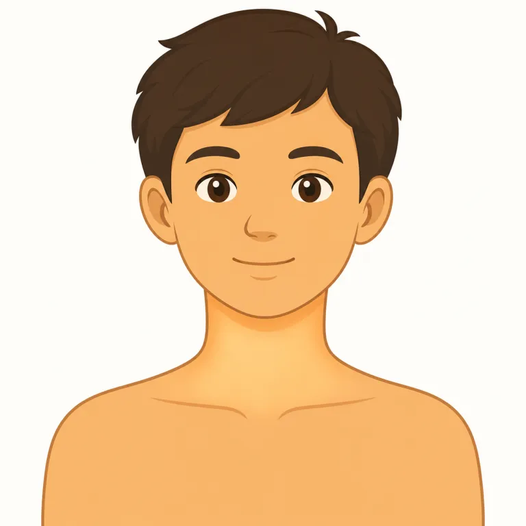 neck（首・名詞）の覚え方イラスト — neck は鏡で見える「頭と肩のつなぎ目」として覚えるとよいです