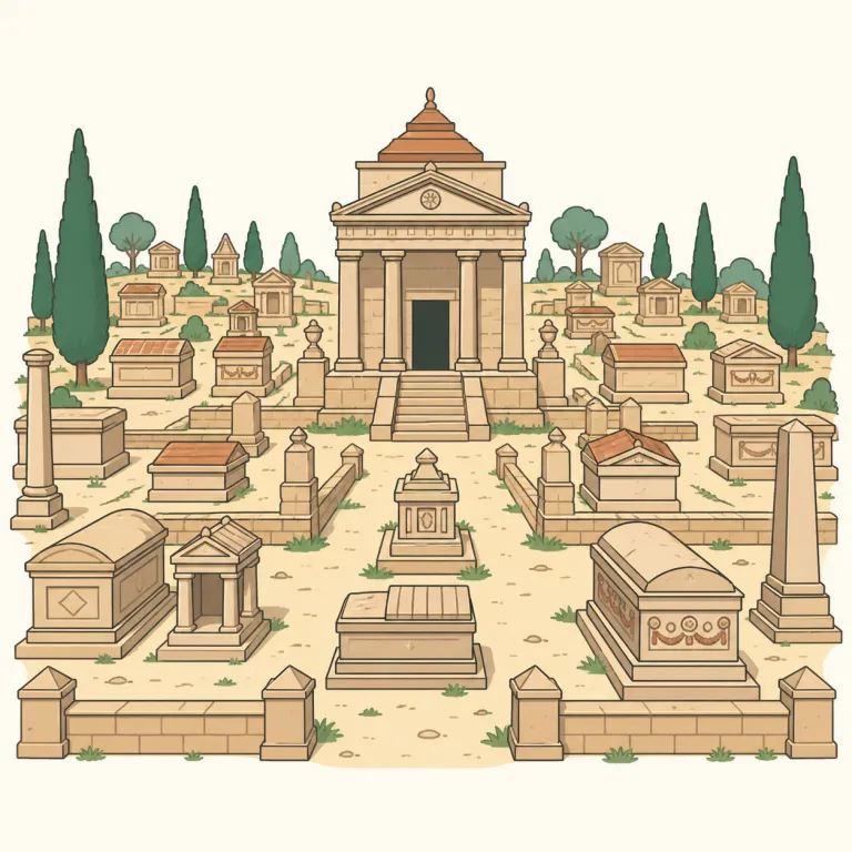 necropolis（古代の大規模墓地・noun）の覚え方イラスト