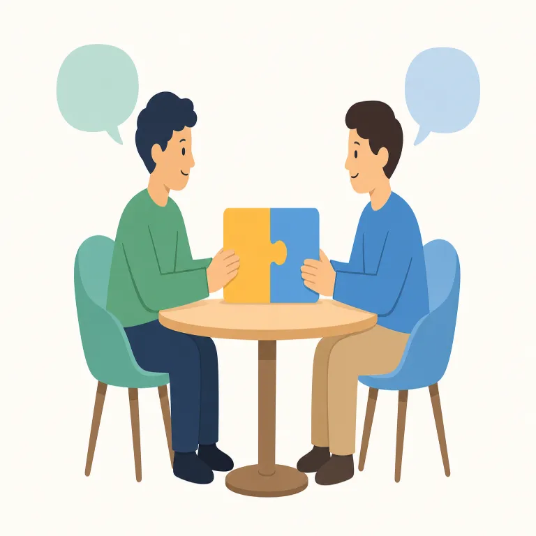 negotiation（交渉・名詞）の覚え方イラスト — まず動詞 negotiate を知っていれば、-tion が付いた negotiation は「交渉という行為・プロセス」と押さえやすい
