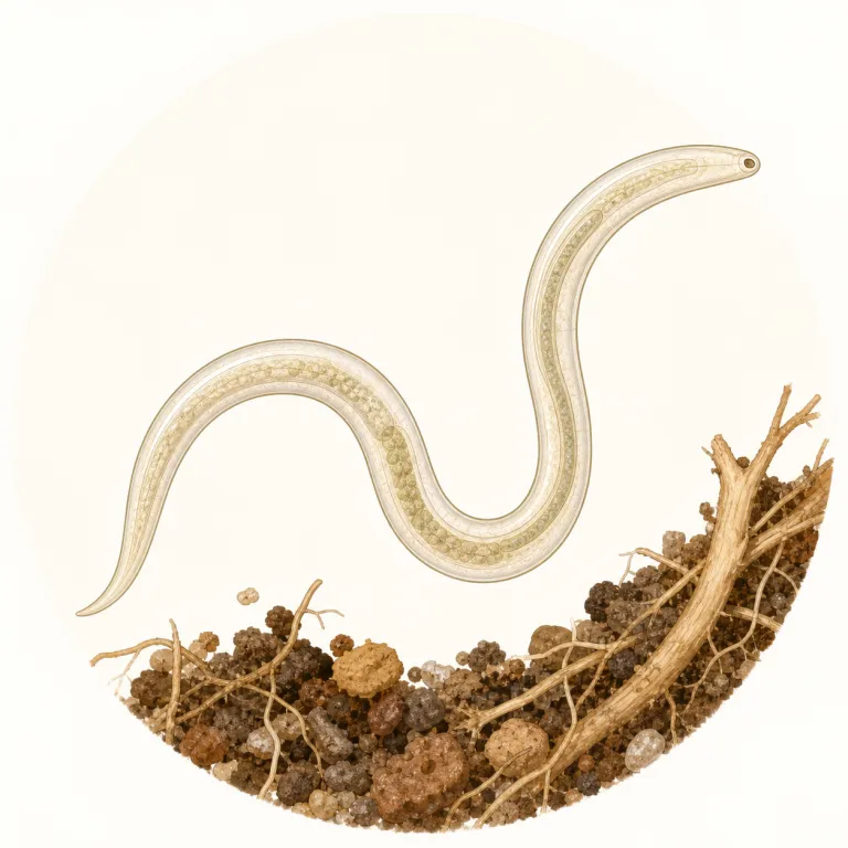 nematode（線虫・名詞）の覚え方イラスト — 専門語 nematode を見たら、まずより基本的な roundworm を思い出すと入りやすいです