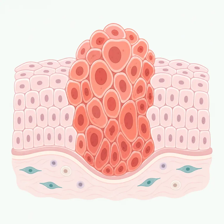 neoplasia（新形成・名詞）の覚え方イラスト — neo- は neon／neo-classical などにもある「新しい」、-plasia は hyperplasia・dysplasia に共通する「形成・増殖」の医学パーツ