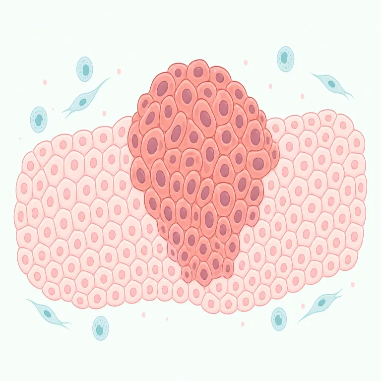 neoplasm（新生物・名詞）の覚え方イラスト — neoplasm は、まず neo- を「new の仲間＝新しい」と見て、新しくできた異常組織だと押さえると覚えやすいです