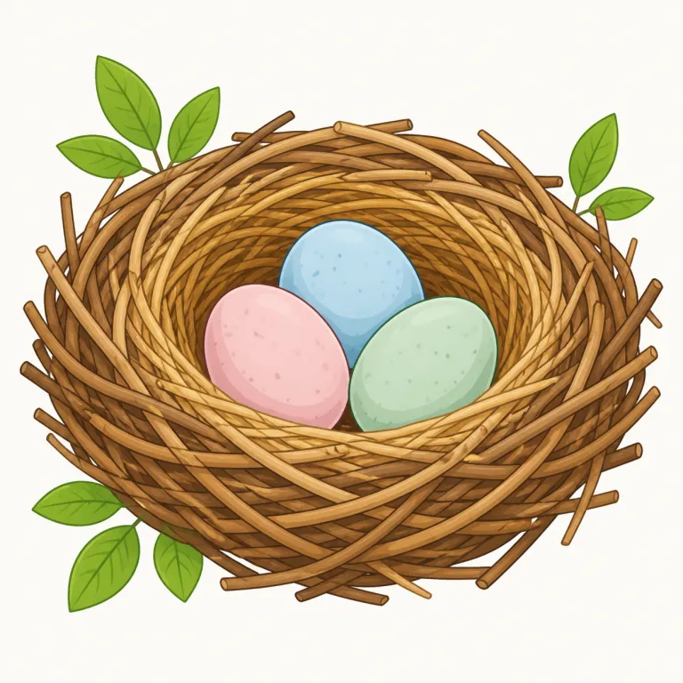 nest（巣・名詞）の覚え方イラスト — 名詞の nest は、中心に「卵やひなを包む場所」を置いて覚えるとぶれません