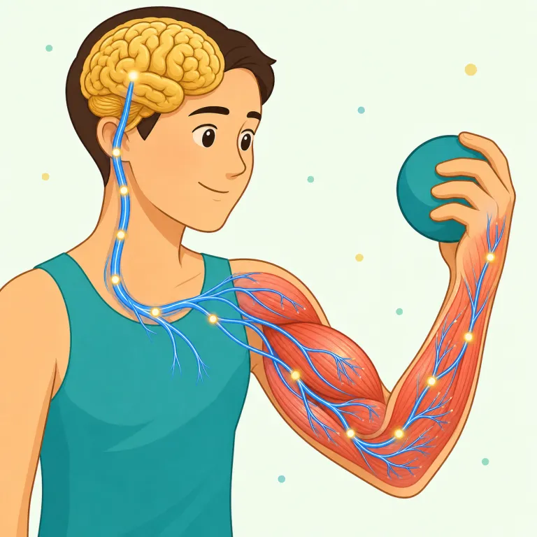neuromuscular（神経筋の・形容詞）の覚え方イラスト — neuro- は neuroscience や neurology のように「神経」を表す定番パーツ、muscular は muscle「筋肉」からすぐ連想できます