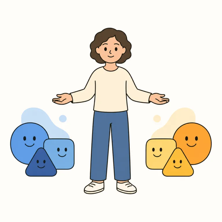 neutral（中立的な・形容詞）の覚え方イラスト — このエントリの neutral は、判断が「公平な」という基本義ではなく、政治・議論・対立などでどちらの側にも属さない「中立的な」という意味として覚えます