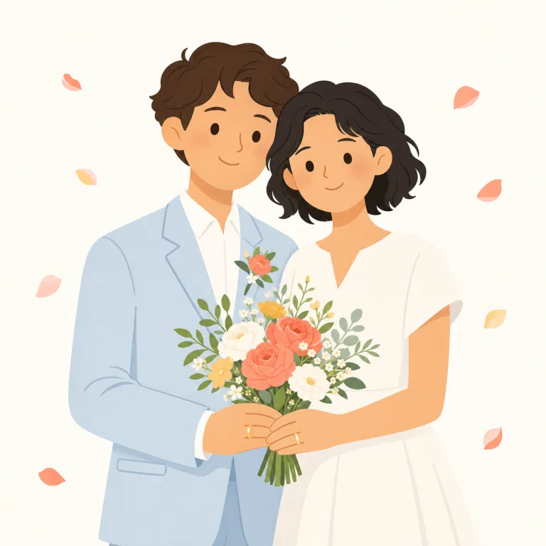 newlywed（新婚の・adjective）の覚え方イラスト