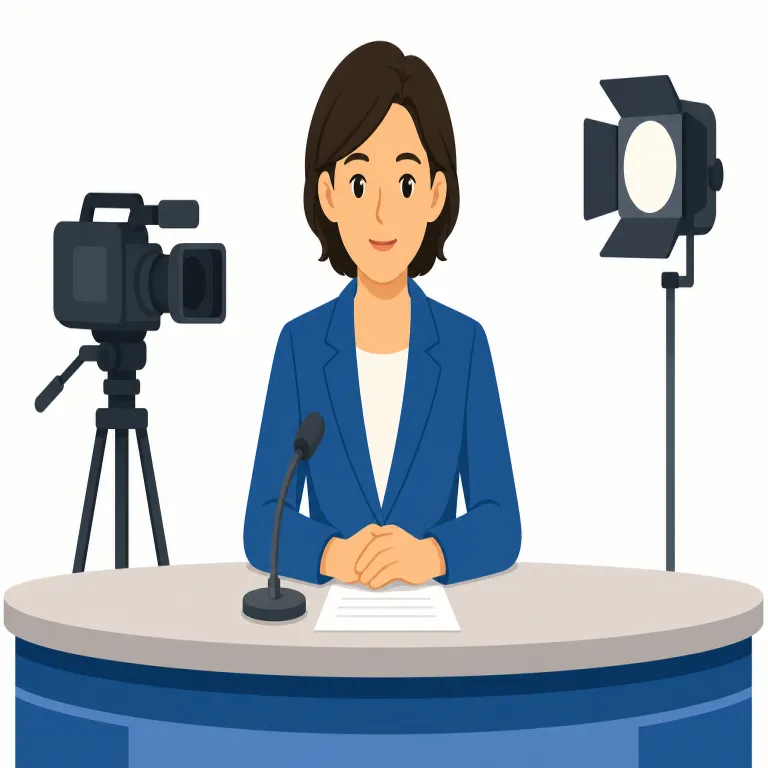 newscaster（ニュースキャスター・名詞）の覚え方イラスト — newscaster は news + caster と切ると覚えやすいです