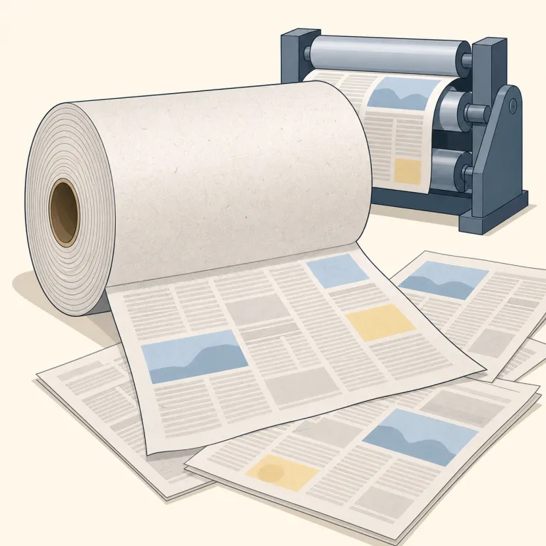 newsprint（新聞紙・名詞）の覚え方イラスト — news と print が見えれば、「ニュースを印刷するための紙」とまとめて覚えやすいです